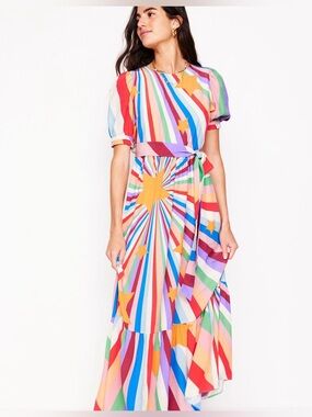boden square neck jersey maxi dress | Dresses | Boden Floral Pink Blue Print Stretch Bubble Sleeve Notch neck